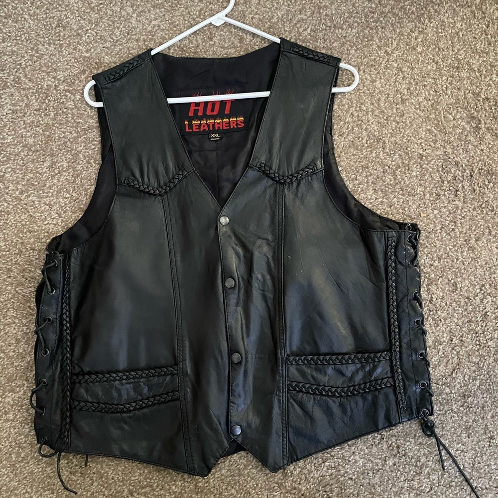 True Vintage Hot Leather Black Lace-up Biker Vest